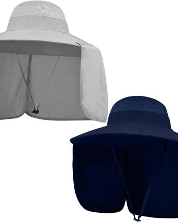 2 Pack Outdoor UV Protection Wide Brim Sun Hat,UPF50+ Fishing Hat for Men & Women with Large Neck Flap
