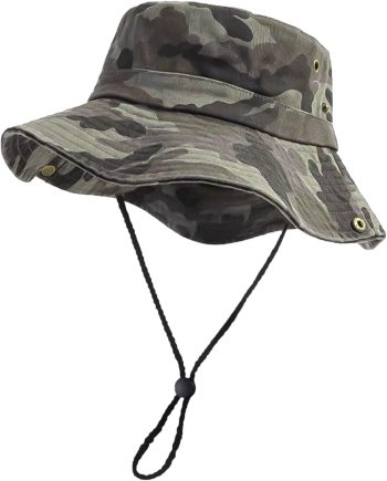 Men's Bucket Hat Camo Outdoor Sun Protection, Breathable Quick-Dry Fishing Gardening Hiking Hat ​,UPF50+ Cotton Wide Brim​