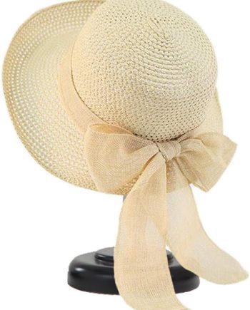 Women Straw Sun Hats Wide Brim Ribbons Roll Up Bucket UPF 50+ Foldable Floppy Sun Hat with Strap UV Protection Summer Beach