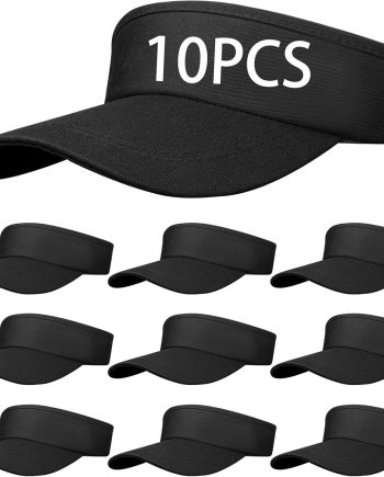 10 PCS Black Empty Top Hat Bulk Solid Color Blank Adjustable Sport Sun Visor Hats Athletic Visor Caps for Women and Men Summer Outdoor Anti Ultraviolet for Beach Golf Tennis Baseball