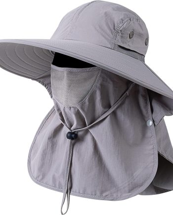 Mens Women Fishing Hat UPF 50+ Wide Brim Sun Hat with Face Cover & Neck Flap