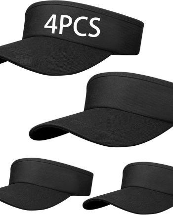 4 PCS Black Empty Top Hat Bulk Solid Color Blank Golf Cap Adjustable Sport Sun Visor Hats Athletic Visor Caps for Women and Men Summer Outdoor Anti Ultraviolet for Beach Tennis Baseball