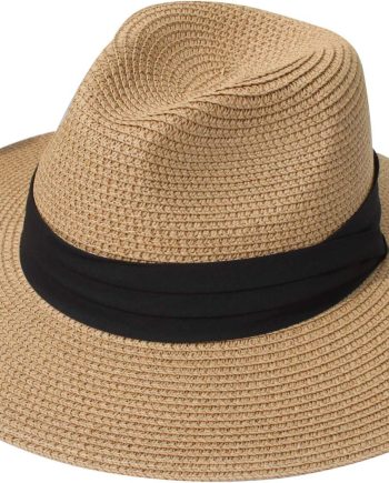 Women Straw Panama Hat Travel Fedora Beach Sun Hat Summer Wide Brim Straw Roll up Hats UPF 50+
