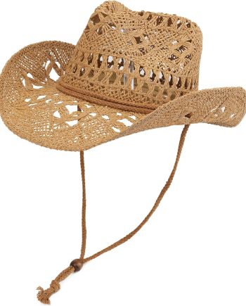 Straw Cowboy Hat for Women and Men with Shapeable Wide Brim Sun Beach Western Cowgirl Hat