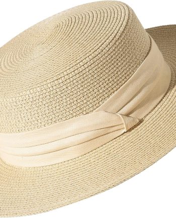 Sun Hats for Women Wide Brim Straw Boater Hat Foldable Packable Beach Hat for Summer Fit Size 6 8/7-7 1/4
