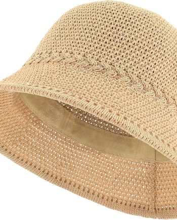 Women's Crochet Bucket Hat - UV Protection Lightweight Packable Faux Straw Sun Hat for Outdoor Beach Travel Hiking