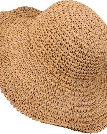 Crochet Straw Sun Hat for Women Floppy Beach Sun Hat Soft Large Lady Bucket Hat Foldable Travel Summer Medium